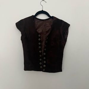 Small brown suede lace up cap sleeve top